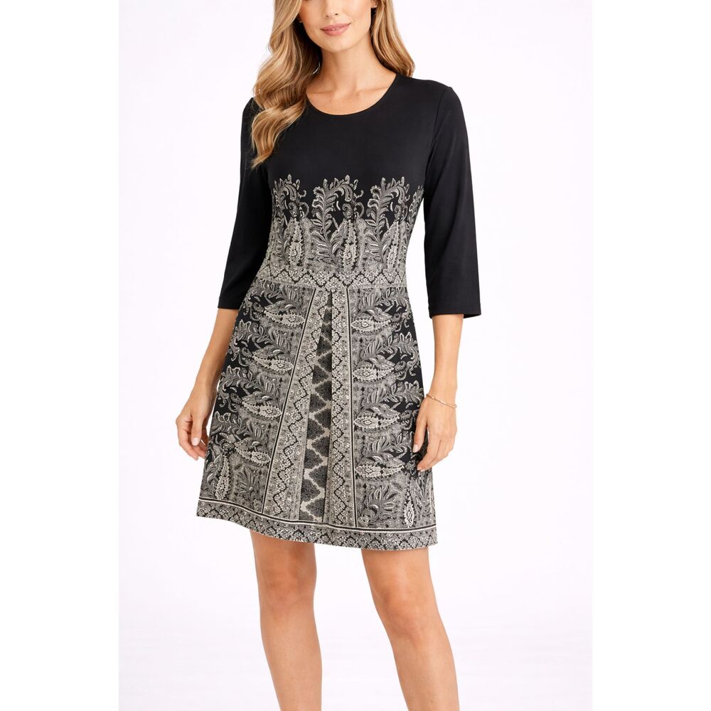 J. Jill Wearever Collection Paisley Shift Black Gray Dress XL